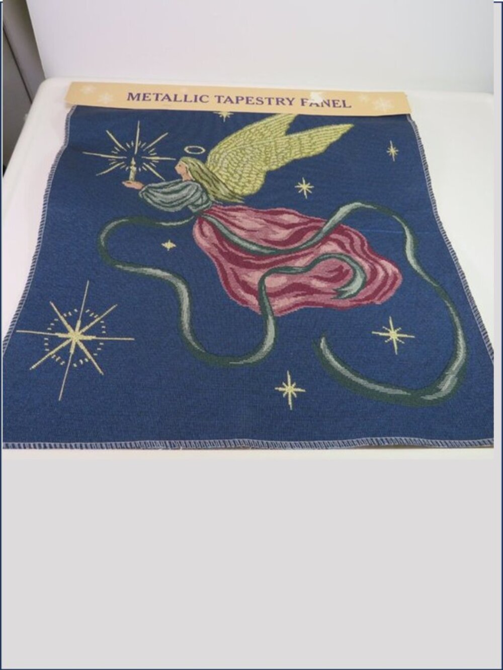 Vintage Celestial Angel Woven Tapestry Panel 17x17 Night Sky Stars Religious DIY